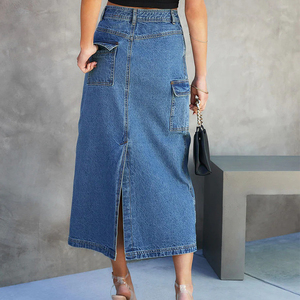Women Midi Denim Knee Length Washed Blue Jeans Skirt - Product Image 2