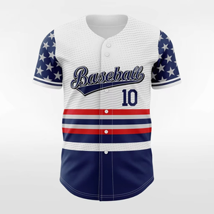 Maillot de baseball personnalisé pour homme, manches courtes, maille respirante, impression sublimée, motif drapeau, blanc, bleu, rouge, numéro 10, uniforme d'équipe - Product Image 5