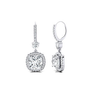 Boucles d'oreilles créoles pendantes en or massif 14K 18K avec diamant de laboratoire taille coussin 2 carats certifié IGI, couleur D VVS, 64 diamants d'appoint multiples - Product Image 5