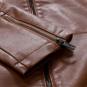 Vestes en cuir décontractées pour hommes, nouvelle collection, prix abordable, col montant, fermeture éclair sur le devant, couleurs personnalisables, imperméables, écologiques - Product Image 6