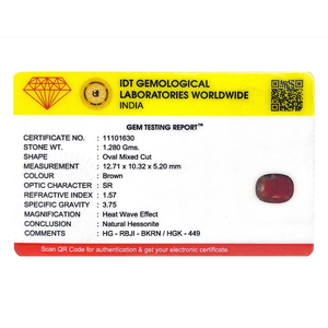 Loose Hessonite Gemstone 6.4 Carat Oval Cut 15mm Natural Deep Red Heat Treated NGTC Certified for Fine Jewelry - Product Image 4