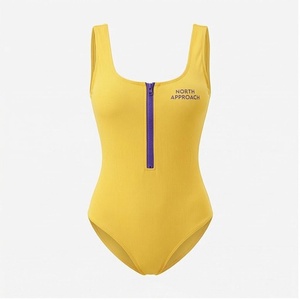 Maillot de bain une pièce côtelé jaune pour femme North Approach avec fermeture éclair sur le devant et décolleté en V - Product Image 1