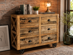 Industrial Solid Wood Storage Cabinet <b>6</b> <b>Drawer</b> Wheel Cabinet - Product Image 1