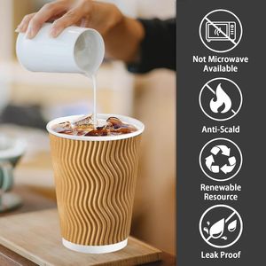 Confezione da 100 Bicchieri Monouso da 12 OZ per Caffè, Isolati con Parete Ondulata per Bevande Calde e Fredde - Product Image 2