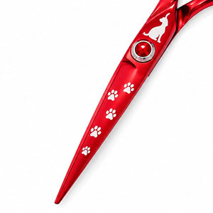 Ciseaux de coiffure professionnels SHEARS BEAUTY rouges en acier inoxydable, lames aiguisées, 32 dents, pour droitiers, manche long en céramique - Product Image 4