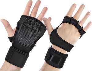 Gants d'entraînement personnalisables de haute qualité avec bandes de maintien pour les poignets, demi-doigts, fermeture à lacets, légers, respirants, en polyester, pour hommes, fitness - Product Image 1