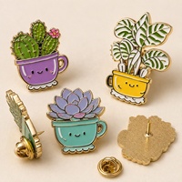 Pins de Esmalte Personalizados, Lindos Diseños de Plantas y Dibujos Animados, Chapados en Oro, Pin de Solapa de Esmalte Duro, Insignia Metálica, Logotipo Personalizado, OEM, Venta al por Mayor