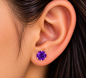 Pendientes de Plata de Ley 925 con Circonita Cúbica Morada, Corte Brillante Redondo, para Chicas, Venta al Por Mayor - Product Image 1