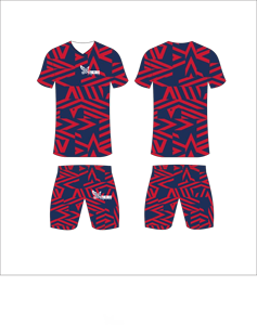 Conjunto de Uniforme de Fútbol Sublimado Personalizado, Azul Marino y Rojo con Patrón Gráfico, Transpirable, de Secado Rápido, para Hombre y Niño - Product Image 1