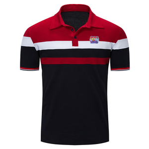 Chemise à manches courtes noire pour homme, bordure rouge et blanche unie, tricotée, respirante, en coton, style décontracté - Product Image 1