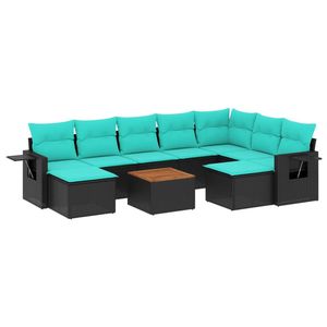 Set divano da 10 pezzi in Poly Rattan nero con cuscini elegante collezione di mobili da esterno - Product Image 2