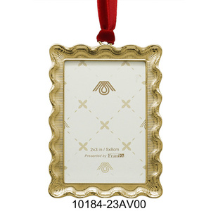 <b>Christmas</b> Ornament Metal Picture Frame 2x3 in Rectangle Classic Style Indoor Decor Handmade with Embossing - Product Image 1