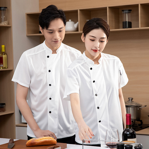 Unisex White Blue <b>Black</b> Cotton Chef Uniforms Short-Sleeved Top Chef Attire Restaurant & Bar Kitchen Work Wholesale Food <b>Aprons</b> - Product Image 5
