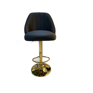 Contemporary Black Leather <b>Bar</b> <b>Stool</b> with Gold Stainless Steel Pedestal Base <b>Adjustable</b> Chair for Modern <b>Bar</b> Room Design - Product Image 4