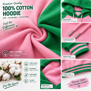 Sweat à capuche Alpha Kappa Alpha personnalisé avec logo, rose et vert, manches raglan, unisexe, décontracté, en molleton bouclette, pour l'automne - Product Image 4