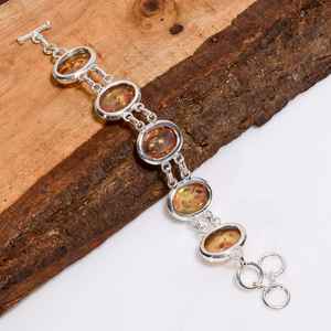 Bracelet en argent sterling 925 style vintage avec pierre précieuse ovale en ambre de la Baltique, bijoux bohèmes, cadeau pour femme - Product Image 2