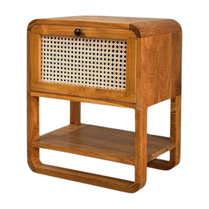 Wholesale Premium Solid Teak Wood Modern Minimalist Pingul <b>Bedside</b> Table Cabinet Rattan Drawer Shelf <b>Storage</b> Apartment Bedroom - Product Image 1
