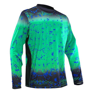 Men's <b>Long</b> <b>Sleeve</b> Fishing Shirt Green <b>Blue</b> Print Quick Dry UPF 50 Polyester Pullover Adult Size - Product Image 1