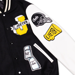 Chaquetas universitarias de lana 100% y mangas de cuero para hombre, estilo bomber, a bajo precio, con bordado de chenilla. - Product Image 3