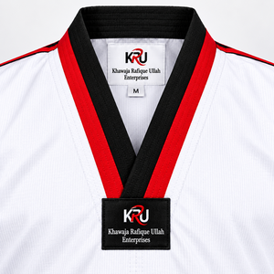 ชุดยูโด Khawaja Rafique Ullah Enterprises สีขาวแดงดำ แต่งขอบ ผ้าฝ้ายระบายอากาศได้ดี สำหรับผู้ใหญ่ ใส่ได้ทั้งชายและหญิง ทรงปกติ คุณภาพสูง - Product Image 2