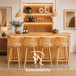Rattan Bar Chairs Wood Frame Modern Scandinavian Design Home Bar Furniture Steady Commercial Use - Product Image 1