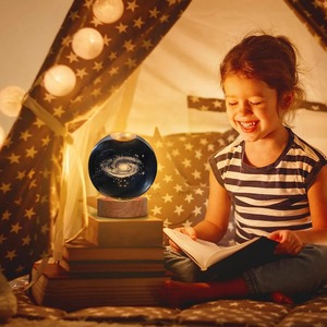 Lampe de nuit en cristal de la Voie lactée écologique avec globe en verre LED, alimentée par USB, base en bois, lampe de table pour chambre à coucher, bureau - Product Image 6