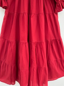 Robe longue smockée rouge en coton pour femme, col carré, manches longues à volants, style bohème, coupe trapèze, légère, idéale pour les fêtes et les vacances, collection boutique - Product Image 4