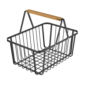Latest Design Metal Wire <b>Storage</b> <b>Basket</b> With <b>Wood</b> Handle for Kitchenware Use Available at Wholesale Price From Indian Exporter - Product Image 1