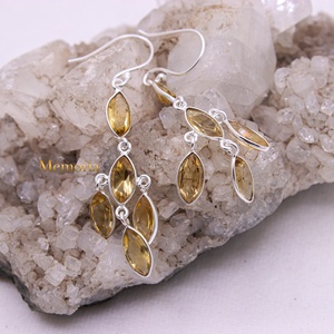 Wholesale 925 Solid Sterling Silver Natural Marquise Citrine Cluster Dangle Earrings Fine Jewelry Memoria Jewels - Product Image 5