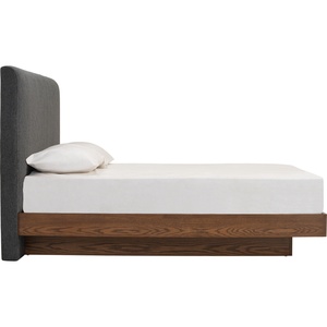 Cadre de lit rembourré moderne, lit plateforme en bois, tête de lit en tissu, mobilier de chambre pour hôtel et villa - Product Image 6