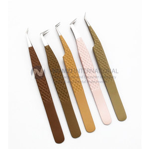 Pince à épiler professionnelle en acier inoxydable doré à pointe incurvée pour extensions de cils volume haute précision, outils de maquillage - Product Image 3