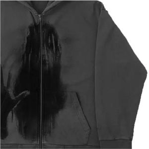 Sweat-shirt à capuche zippé pour homme, noir, imprimé fantôme à poils longs, style décontracté automne, 100% coton tricoté, coupe régulière, logo frontal - Product Image 3