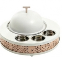 Deluxe Round Ceramic Casserole Food Warmer Stainless Steel Linings Laser Cut Copper Base Insulated Hot <b>Pot</b> Cover <b>Plastic</b> Handle - Product Image 3