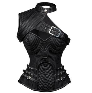 Women's Goth <b>Punk</b> Plus-Size Zipper Leather Corset Shapewear Waist Cinchers Lace Satin Fabric Seamless Quick Dry Firm Control - Product Image 1