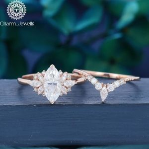 Charm Jewells Silver Rose Gold Plated <b>Cushion</b> Cut Moissanite Engagement Ring Flower Design Prong Setting Classic Style Women's - Product Image 1