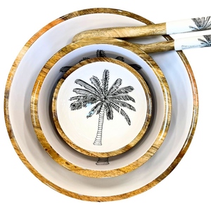Juego de tazones rústicos de madera con borde con diseño de palmera, aptos para lavavajillas, estilo bohemio, para servir comida en fiestas. - Product Image 4