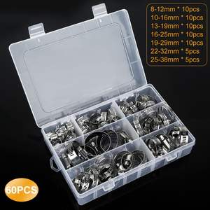 Juego de 60 Abrazaderas de Tubo Ajustables de Acero Inoxidable con Engranaje de Gusano para Mecánica Automotriz y Plomería, Surtido de Abrazaderas para Mangueras - Product Image 1