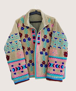 Manteau en coton brodé bohème pour femmes grandes tailles, motif Suzani, manches longues, col rond, vêtements d'extérieur décontractés écologiques pour l'hiver - Product Image 3