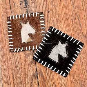 Nuevo juego de posavasos cuadrados de cuero de vaca occidental para decoración del hogar, juego de posavasos de cuero genuino de grano completo, alfombrilla para mesa de café, alfombrilla para taza - Product Image 3