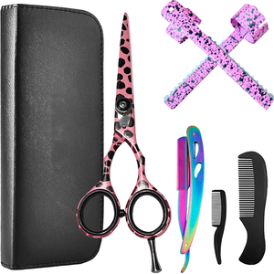 Lot de 5 ciseaux de coiffure professionnels de 5,5 pouces à faible MOQ, personnalisables avec logo, réutilisables, en acier inoxydable, outils de barbier avec étui de voyage, OEM - Product Image 1