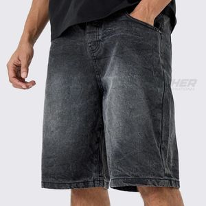 Shorts en jean vintage délavé coupe droite pour homme, style streetwear Y2K, été, écologique, respirant, vente en gros - Product Image 3