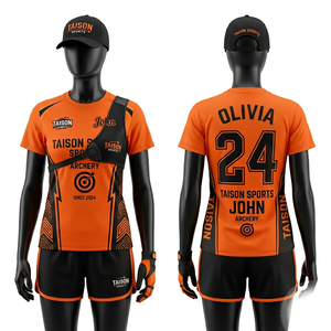 Maillot de tir à l'arc en polyester interlock premium 180 GSM, orange avec panneaux latéraux noirs, logo personnalisé par sublimation - Product Image 1