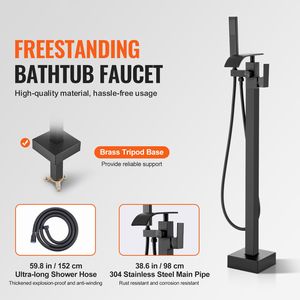 Rubinetto per vasca da bagno freestanding con doccia a pioggia, miscelatore a pavimento, rubinetto di riempimento vasca, rubinetteria con beccuccio girevole a 360 gradi e due modalità di getto d'acqua - Product Image 2