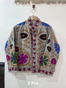 Abrigo de Terciopelo con Cuello Redondo y Bordado Floral Bohemio Ecológico para Mujer Talla Grande, Ropa Exterior Informal de Manga Larga para Invierno - Product Image 2