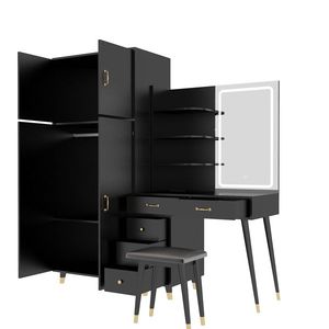 Grande # Set per Camera da Letto #   Toeletta con 5 cassetti e 4 ante, specchio LED e prese di corrente - Product Image 6