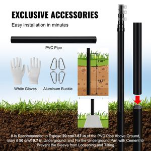 Kit Asta Portabandiera Telescopica in Lega di Alluminio Rinforzata da 7,6 m con 3 Modalità di Visualizzazione, Pali per Bandiera da Esterno 3x5 per Installazione a Terra - Product Image 5