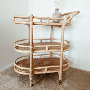 รถเข็นอาหารหวายสาน ราคาถูกที่สุด พร้อมช่องเก็บของ รถเข็นเสิร์ฟพร้อมที่วางเครื่องดื่มหวายธรรมชาติ - Product Image 6