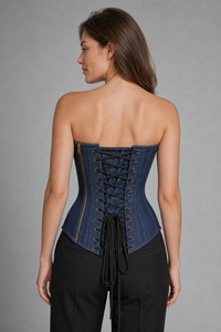 Corset en jean bleu respirant à baleines en acier, grande taille, avec fermeture éclair latérale antique, haute compression pour amincir la taille - Product Image 3