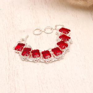 925 Sterling Silver Red Garnet <b>Bracelet</b>, Emerald Cut Multi Stone Link <b>Bracelet</b>, Natural Garnet <b>Gemstone</b> Jewelry for Women Wholes - Product Image 2