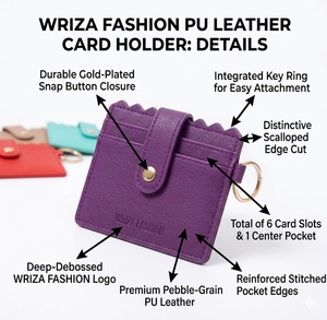 Tarjetero de cuero PU Wriza Fashion con cierre de botón a presión, estuche delgado para tarjetas de crédito ATM, llavero para hombres y mujeres, accesorio de cartera - Product Image 3